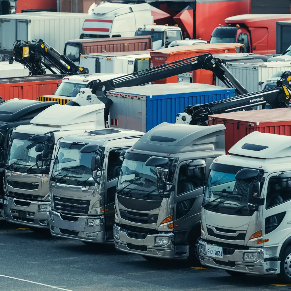 Lineup of different types of trucks and trailers